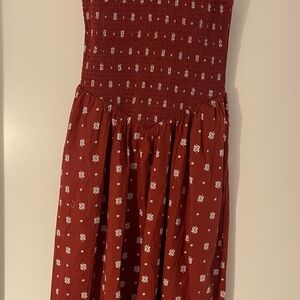 Wayf Rust Midi Dress with Cream Floral Pattern